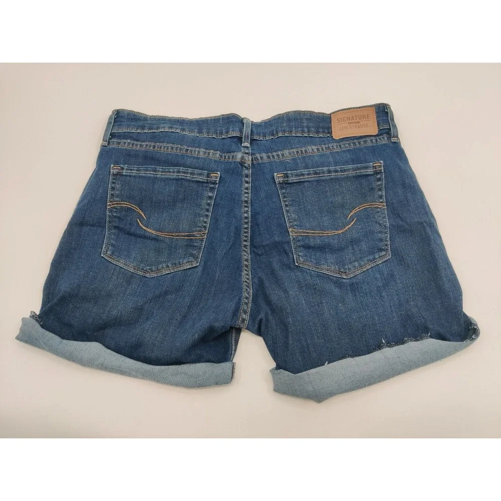 Signature by Levi Strauss Womens Mid Rise Denim Shorts Blue Cuffed Size 10 W30